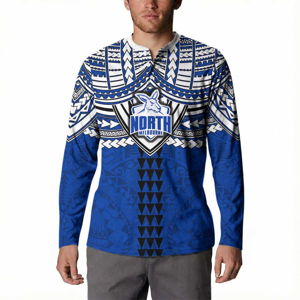 Personalized North Melbourne Kangaroos Button Sweatshirt Polynesian Tribal Pattern Heritage Football