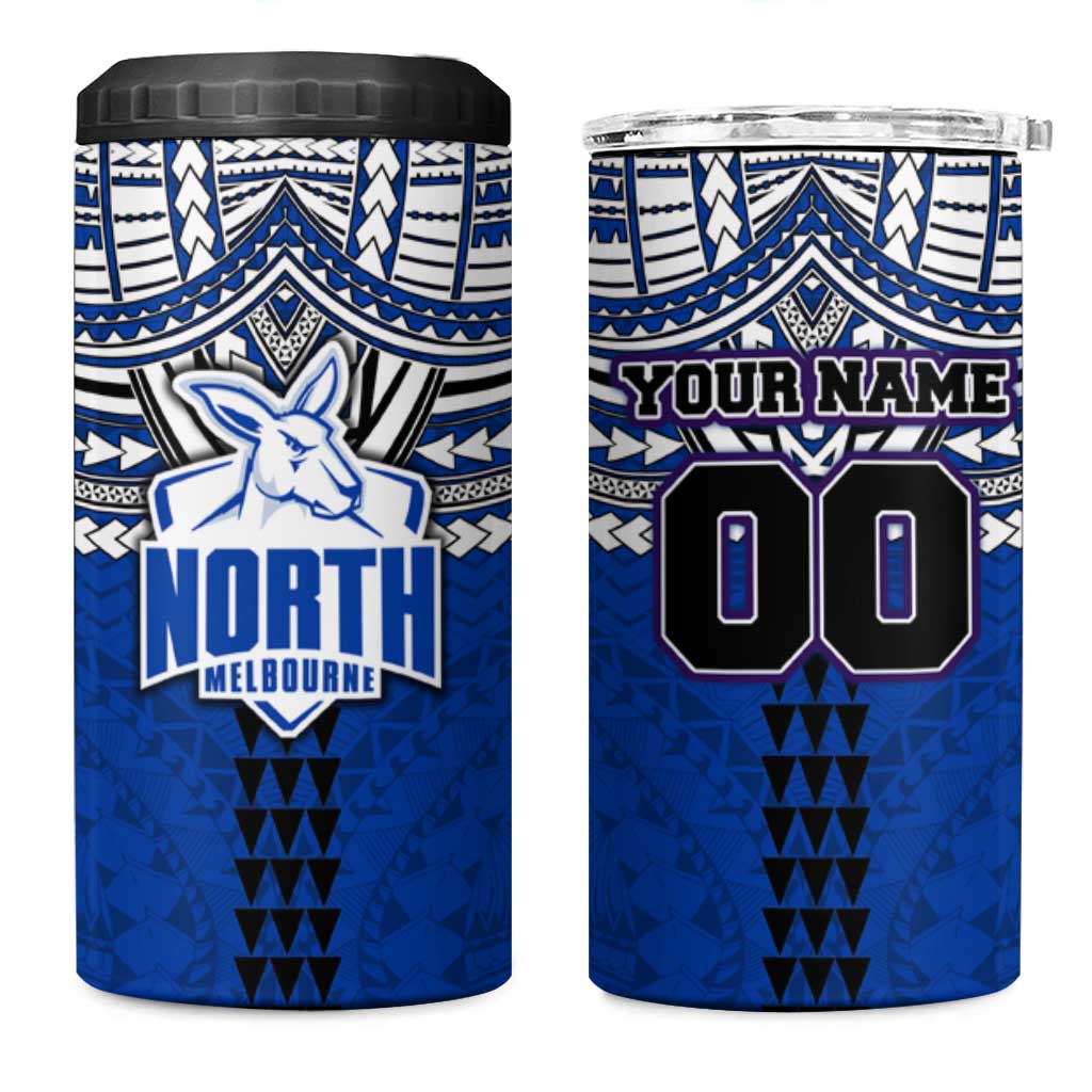 Personalized North Melbourne Kangaroos 4 in 1 Can Cooler Tumbler Polynesian Tribal Pattern Heritage Football