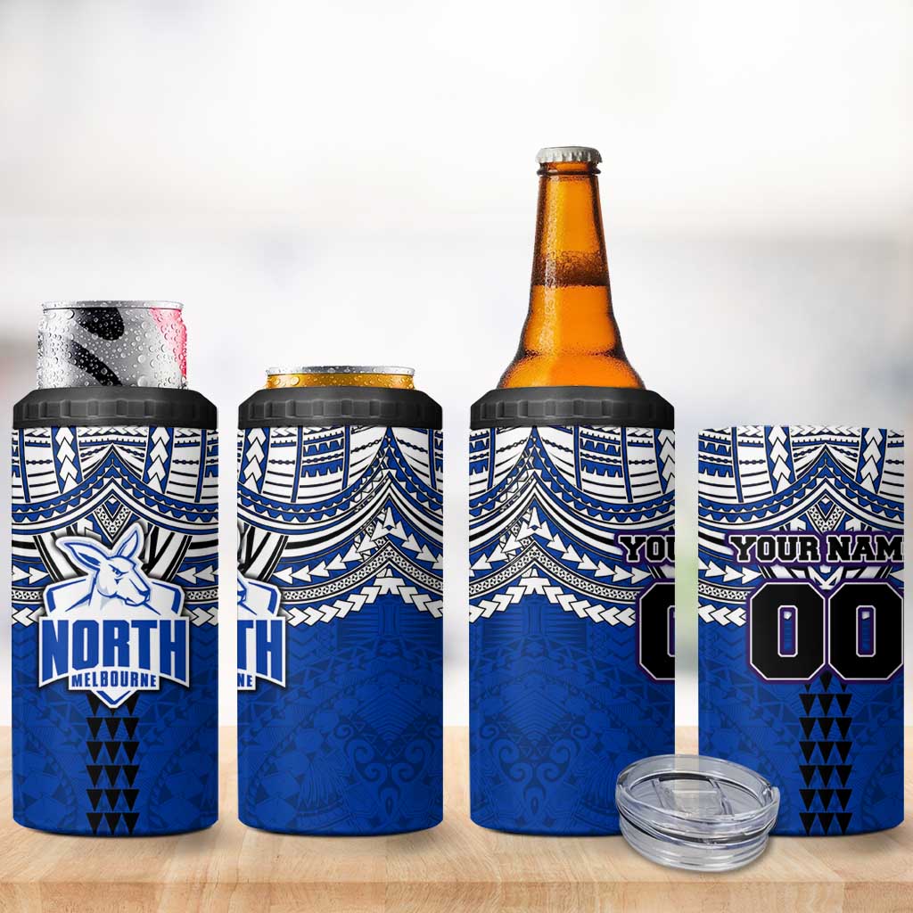 Personalized North Melbourne Kangaroos 4 in 1 Can Cooler Tumbler Polynesian Tribal Pattern Heritage Football