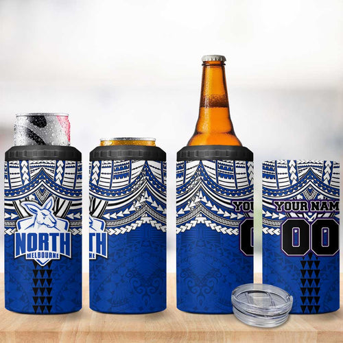 Personalized North Melbourne Kangaroos 4 in 1 Can Cooler Tumbler Polynesian Tribal Pattern Heritage Football