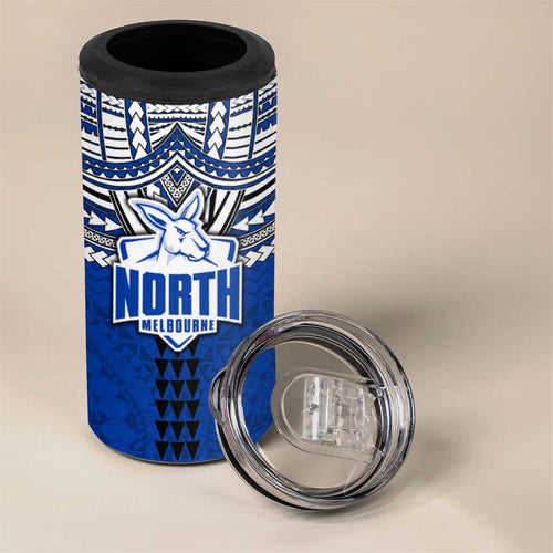 Personalized North Melbourne Kangaroos 4 in 1 Can Cooler Tumbler Polynesian Tribal Pattern Heritage Football