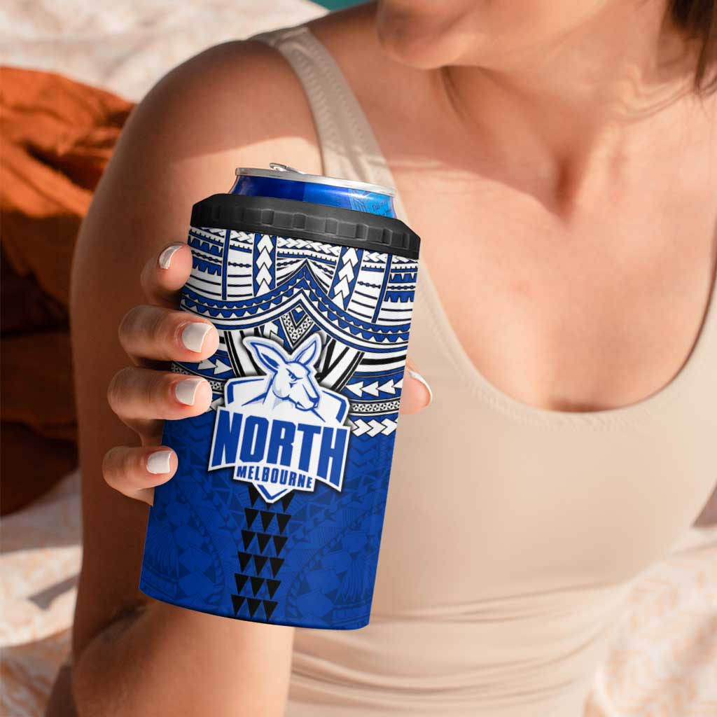 Personalized North Melbourne Kangaroos 4 in 1 Can Cooler Tumbler Polynesian Tribal Pattern Heritage Football