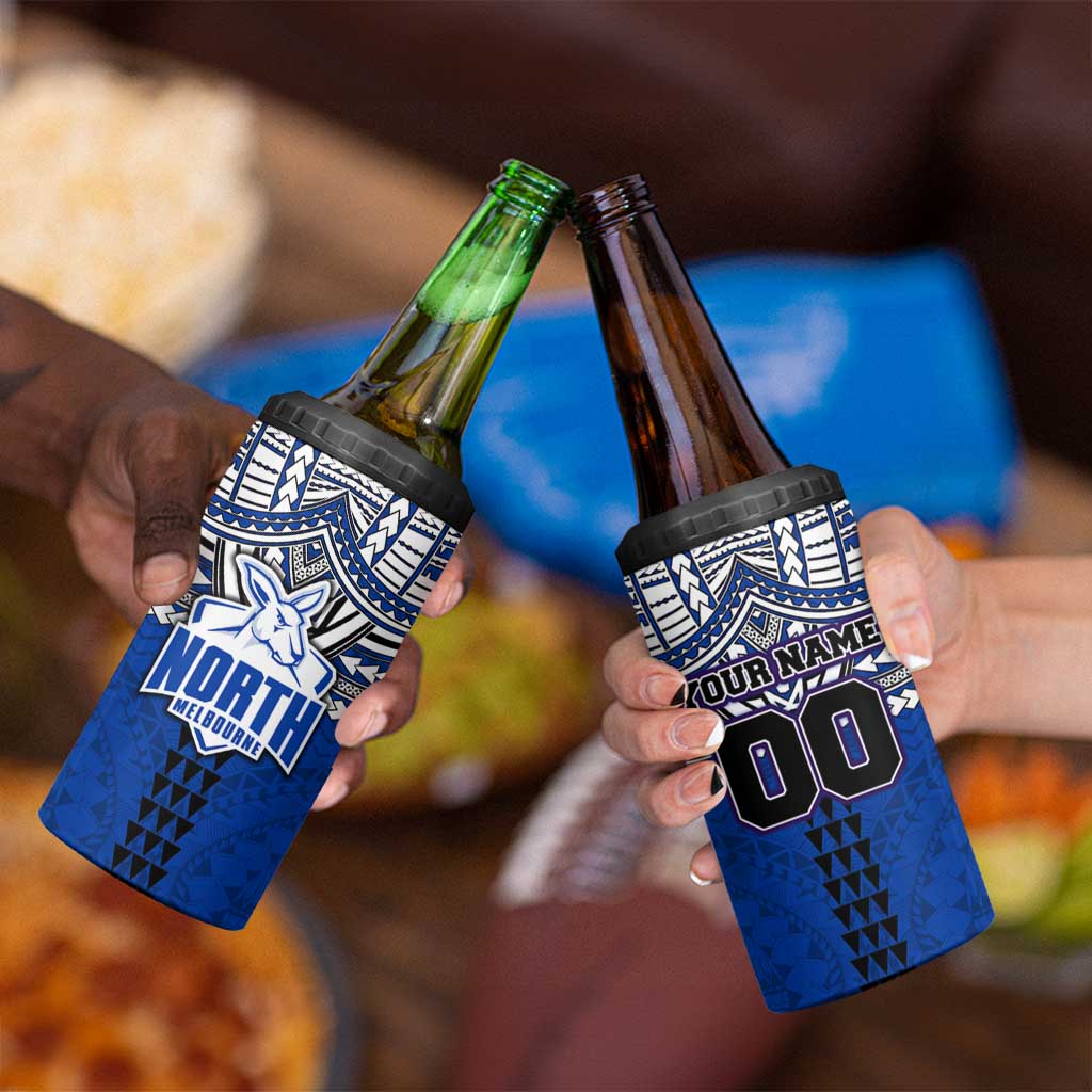 Personalized North Melbourne Kangaroos 4 in 1 Can Cooler Tumbler Polynesian Tribal Pattern Heritage Football