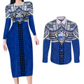 Personalized North Melbourne Kangaroos Couples Matching Long Sleeve Bodycon Dress and Long Sleeve Button Shirt Polynesian Tribal Pattern Heritage Football