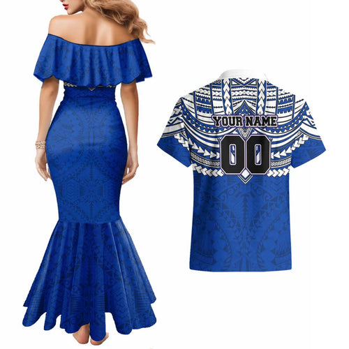 Personalized North Melbourne Kangaroos Couples Matching Mermaid Dress and Hawaiian Shirt Polynesian Tribal Pattern Heritage Football