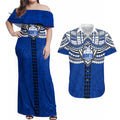 Personalized North Melbourne Kangaroos Couples Matching Off Shoulder Maxi Dress and Hawaiian Shirt Polynesian Tribal Pattern Heritage Football