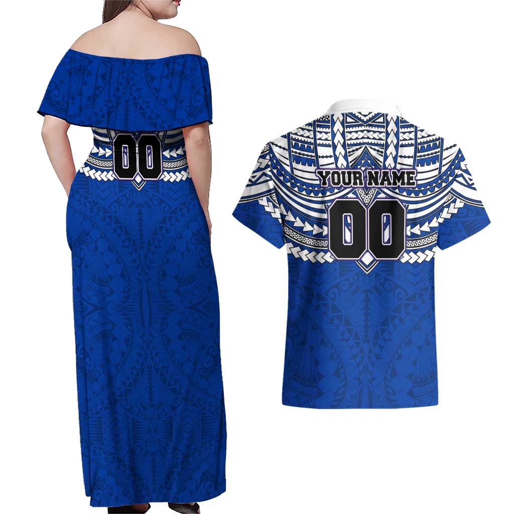 Personalized North Melbourne Kangaroos Couples Matching Off Shoulder Maxi Dress and Hawaiian Shirt Polynesian Tribal Pattern Heritage Football