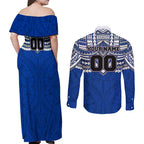 Personalized North Melbourne Kangaroos Couples Matching Off Shoulder Maxi Dress and Long Sleeve Button Shirt Polynesian Tribal Pattern Heritage Football