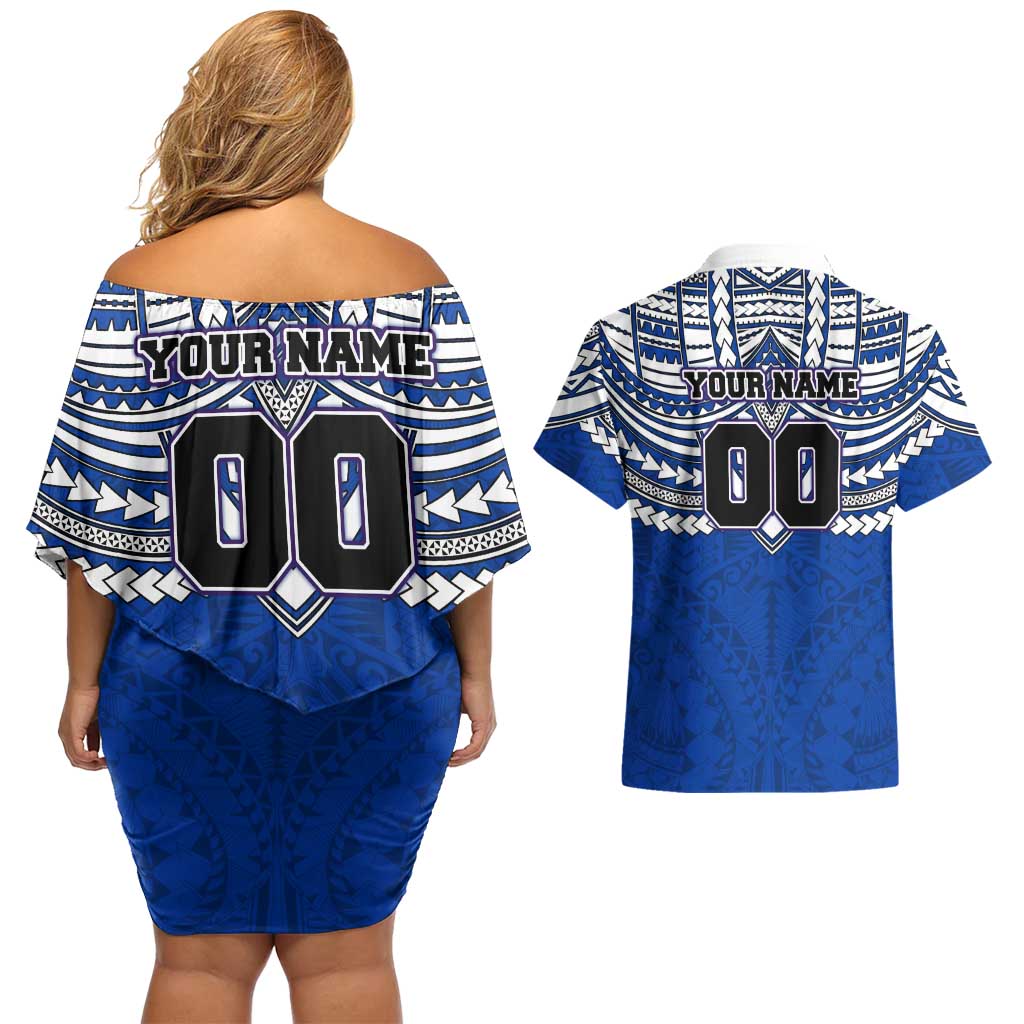 Personalized North Melbourne Kangaroos Couples Matching Off Shoulder Short Dress and Hawaiian Shirt Polynesian Tribal Pattern Heritage Football