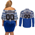 Personalized North Melbourne Kangaroos Couples Matching Off Shoulder Short Dress and Long Sleeve Button Shirt Polynesian Tribal Pattern Heritage Football