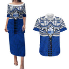 Personalized North Melbourne Kangaroos Couples Matching Puletasi and Hawaiian Shirt Polynesian Tribal Pattern Heritage Football