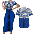 Personalized North Melbourne Kangaroos Couples Matching Short Sleeve Bodycon Dress and Hawaiian Shirt Polynesian Tribal Pattern Heritage Football