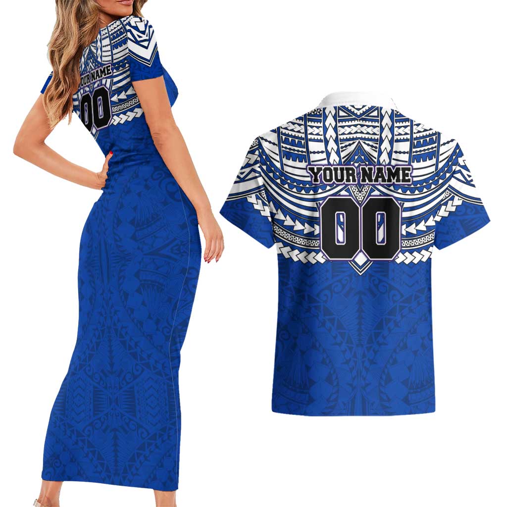 Personalized North Melbourne Kangaroos Couples Matching Short Sleeve Bodycon Dress and Hawaiian Shirt Polynesian Tribal Pattern Heritage Football