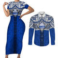 Personalized North Melbourne Kangaroos Couples Matching Short Sleeve Bodycon Dress and Long Sleeve Button Shirt Polynesian Tribal Pattern Heritage Football