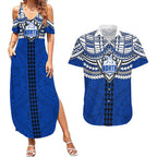 Personalized North Melbourne Kangaroos Couples Matching Summer Maxi Dress and Hawaiian Shirt Polynesian Tribal Pattern Heritage Football