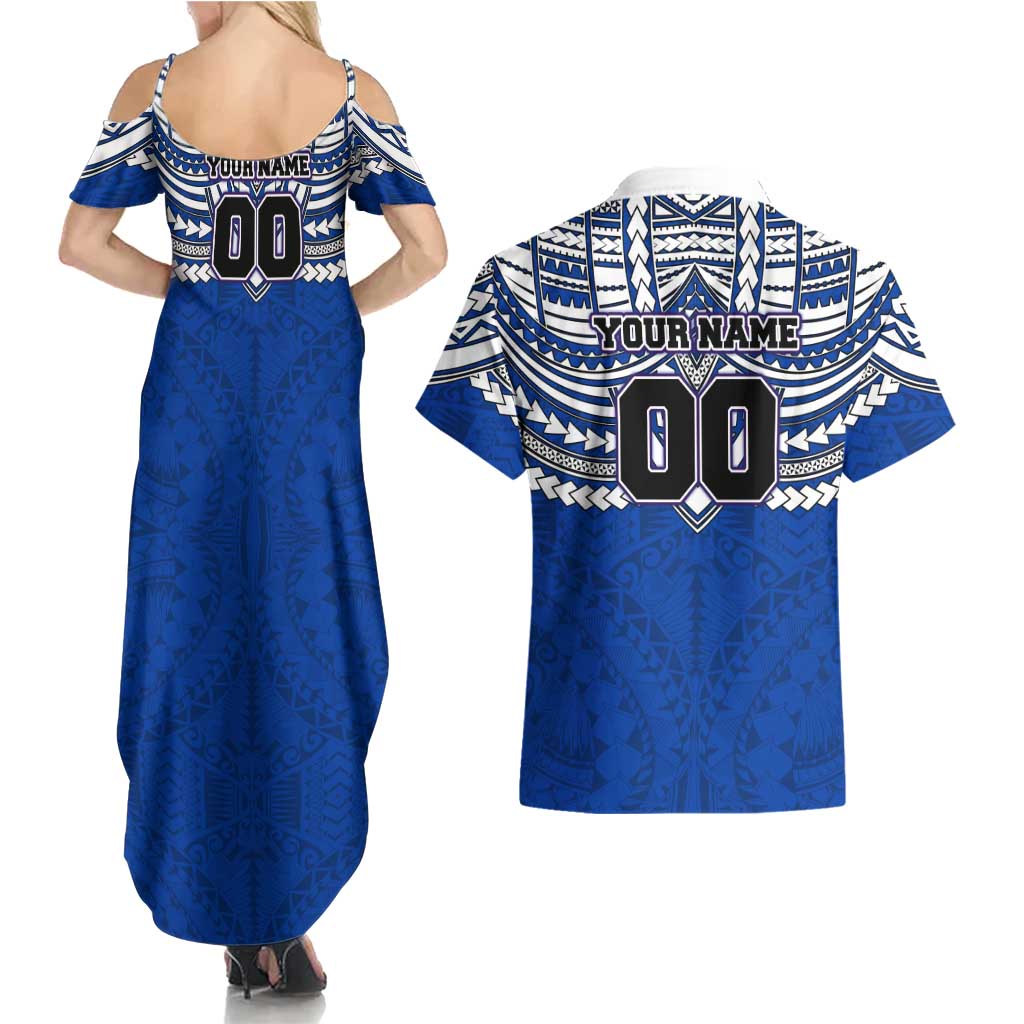Personalized North Melbourne Kangaroos Couples Matching Summer Maxi Dress and Hawaiian Shirt Polynesian Tribal Pattern Heritage Football
