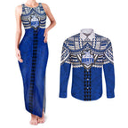 Personalized North Melbourne Kangaroos Couples Matching Tank Maxi Dress and Long Sleeve Button Shirt Polynesian Tribal Pattern Heritage Football