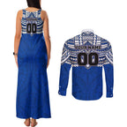 Personalized North Melbourne Kangaroos Couples Matching Tank Maxi Dress and Long Sleeve Button Shirt Polynesian Tribal Pattern Heritage Football