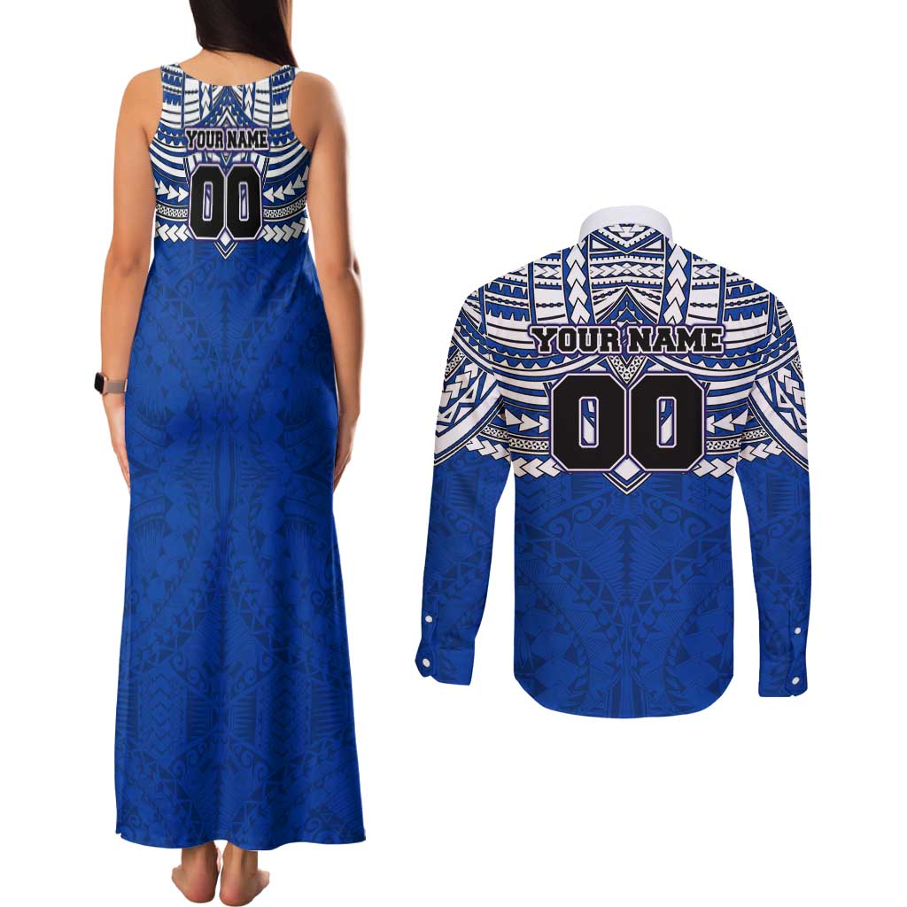 Personalized North Melbourne Kangaroos Couples Matching Tank Maxi Dress and Long Sleeve Button Shirt Polynesian Tribal Pattern Heritage Football