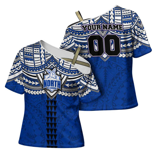 Personalized North Melbourne Kangaroos Cross Shoulder Shirt Polynesian Tribal Pattern Heritage Football