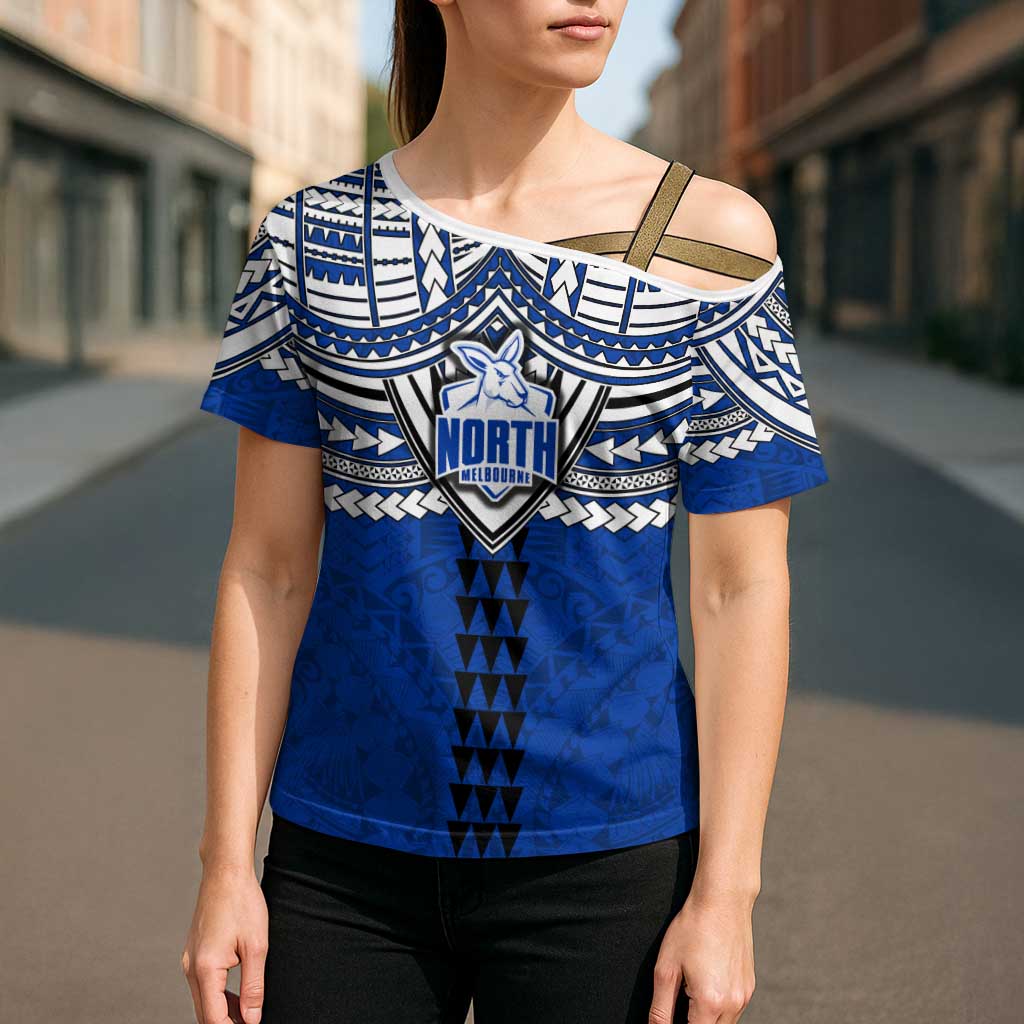 Personalized North Melbourne Kangaroos Cross Shoulder Shirt Polynesian Tribal Pattern Heritage Football