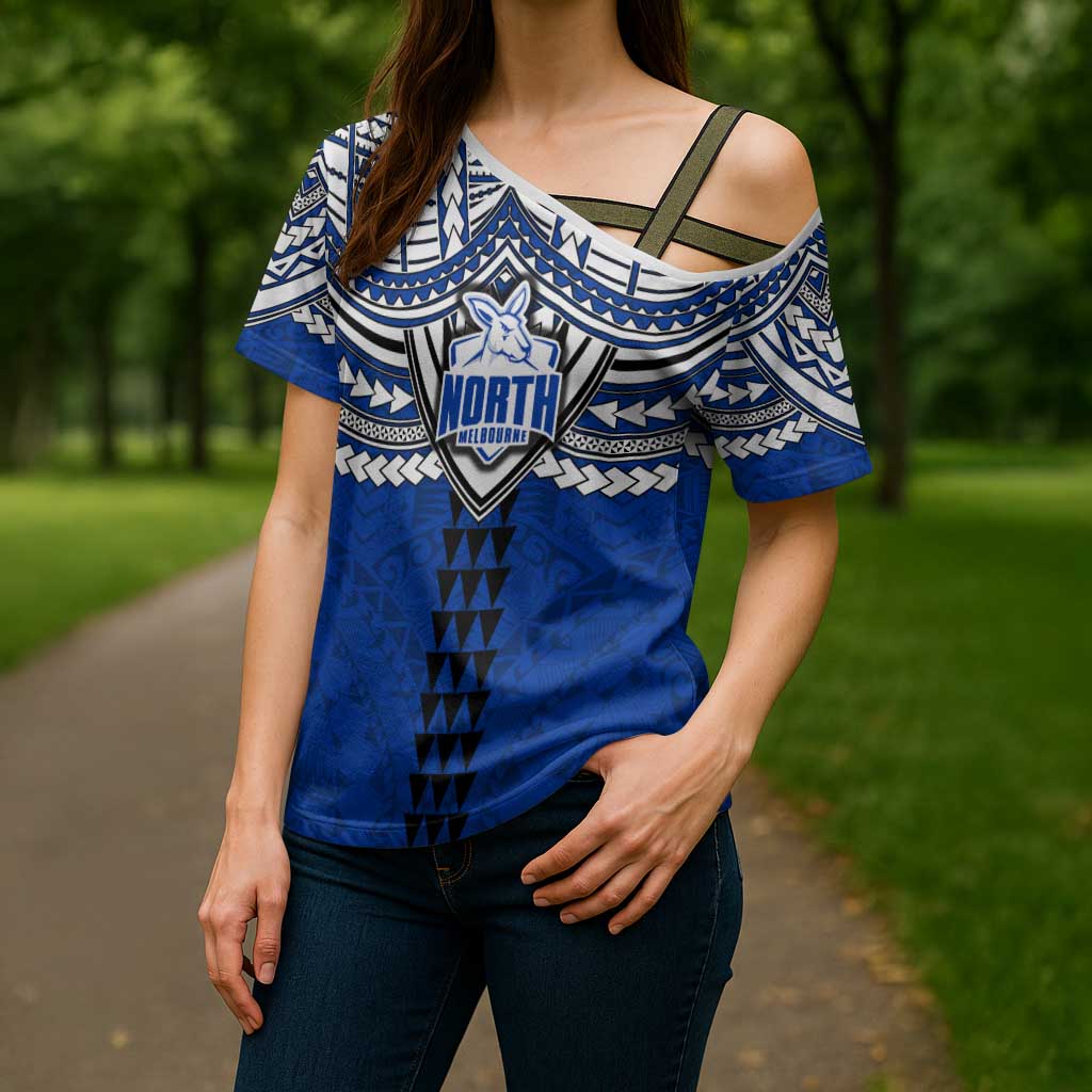 Personalized North Melbourne Kangaroos Cross Shoulder Shirt Polynesian Tribal Pattern Heritage Football
