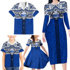 Personalized North Melbourne Kangaroos Family Matching Long Sleeve Bodycon Dress and Hawaiian Shirt Polynesian Tribal Pattern Heritage Football