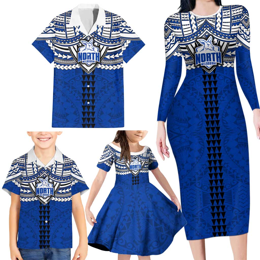 Personalized North Melbourne Kangaroos Family Matching Long Sleeve Bodycon Dress and Hawaiian Shirt Polynesian Tribal Pattern Heritage Football