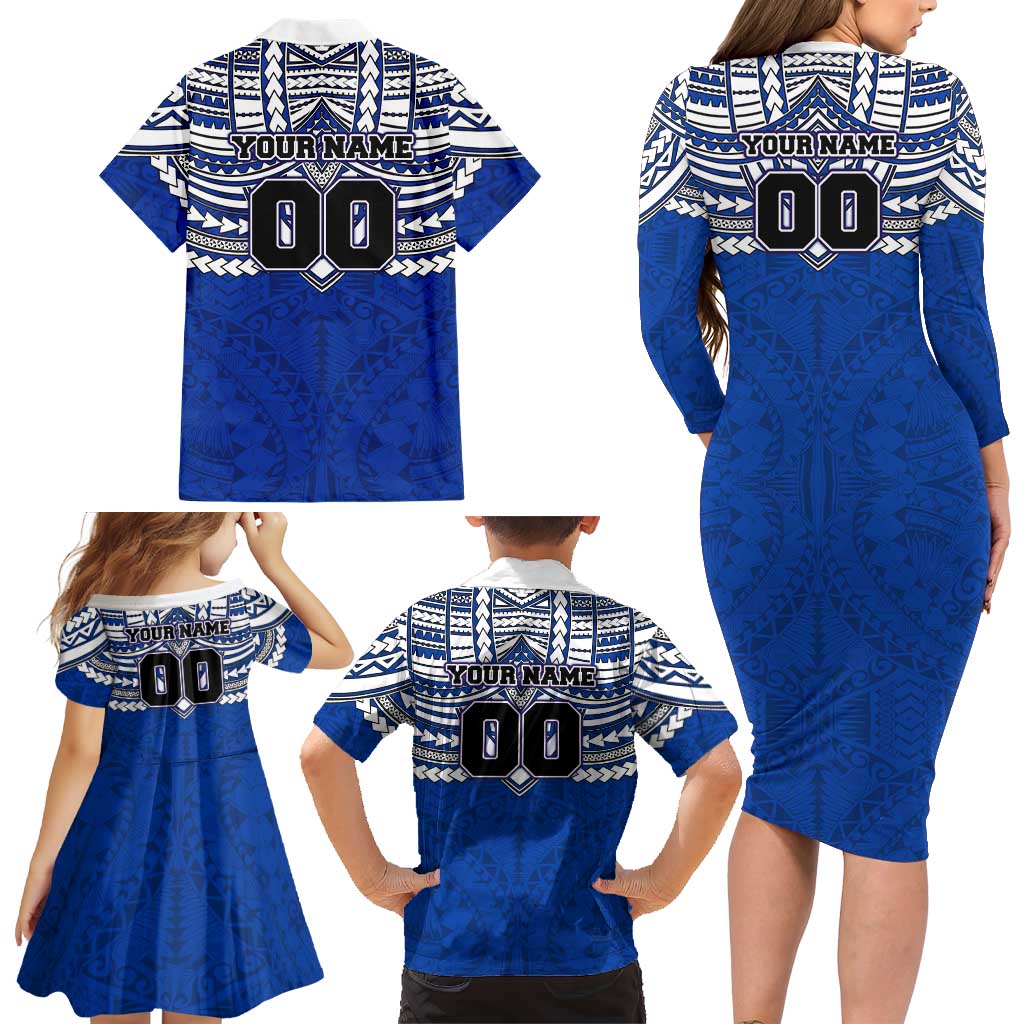 Personalized North Melbourne Kangaroos Family Matching Long Sleeve Bodycon Dress and Hawaiian Shirt Polynesian Tribal Pattern Heritage Football