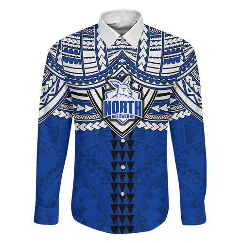 Personalized North Melbourne Kangaroos Family Matching Long Sleeve Bodycon Dress and Hawaiian Shirt Polynesian Tribal Pattern Heritage Football