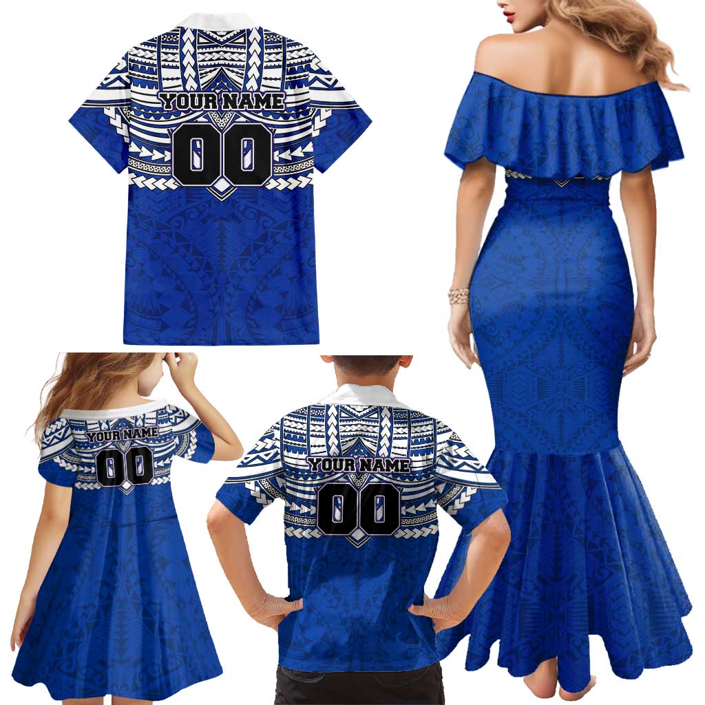 Personalized North Melbourne Kangaroos Family Matching Mermaid Dress and Hawaiian Shirt Polynesian Tribal Pattern Heritage Football