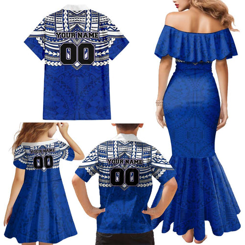 Personalized North Melbourne Kangaroos Family Matching Mermaid Dress and Hawaiian Shirt Polynesian Tribal Pattern Heritage Football