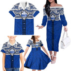 Personalized North Melbourne Kangaroos Family Matching Off The Shoulder Long Sleeve Dress and Hawaiian Shirt Polynesian Tribal Pattern Heritage Football