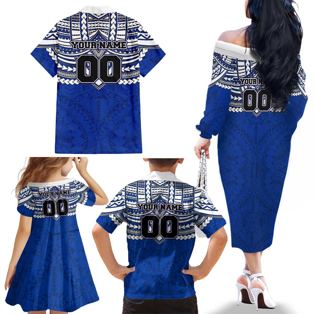 Personalized North Melbourne Kangaroos Family Matching Off The Shoulder Long Sleeve Dress and Hawaiian Shirt Polynesian Tribal Pattern Heritage Football