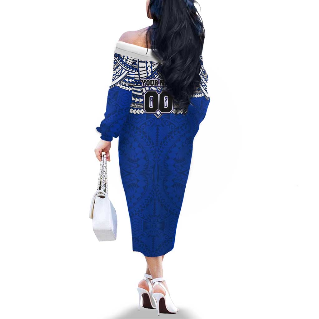 Personalized North Melbourne Kangaroos Family Matching Off The Shoulder Long Sleeve Dress and Hawaiian Shirt Polynesian Tribal Pattern Heritage Football