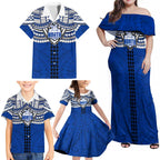 Personalized North Melbourne Kangaroos Family Matching Off Shoulder Maxi Dress and Hawaiian Shirt Polynesian Tribal Pattern Heritage Football