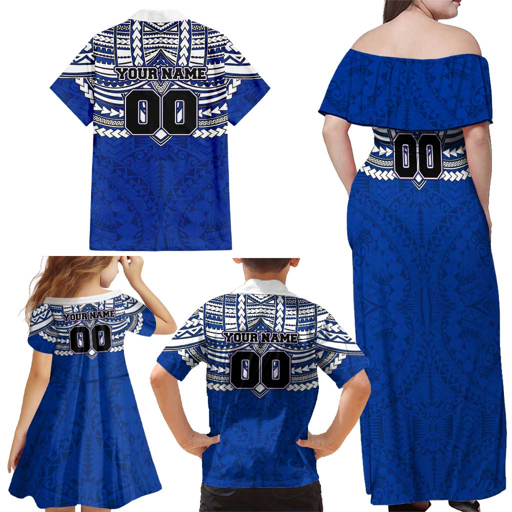 Personalized North Melbourne Kangaroos Family Matching Off Shoulder Maxi Dress and Hawaiian Shirt Polynesian Tribal Pattern Heritage Football