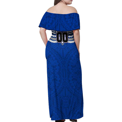 Personalized North Melbourne Kangaroos Family Matching Off Shoulder Maxi Dress and Hawaiian Shirt Polynesian Tribal Pattern Heritage Football