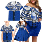 Personalized North Melbourne Kangaroos Family Matching Off Shoulder Short Dress and Hawaiian Shirt Polynesian Tribal Pattern Heritage Football