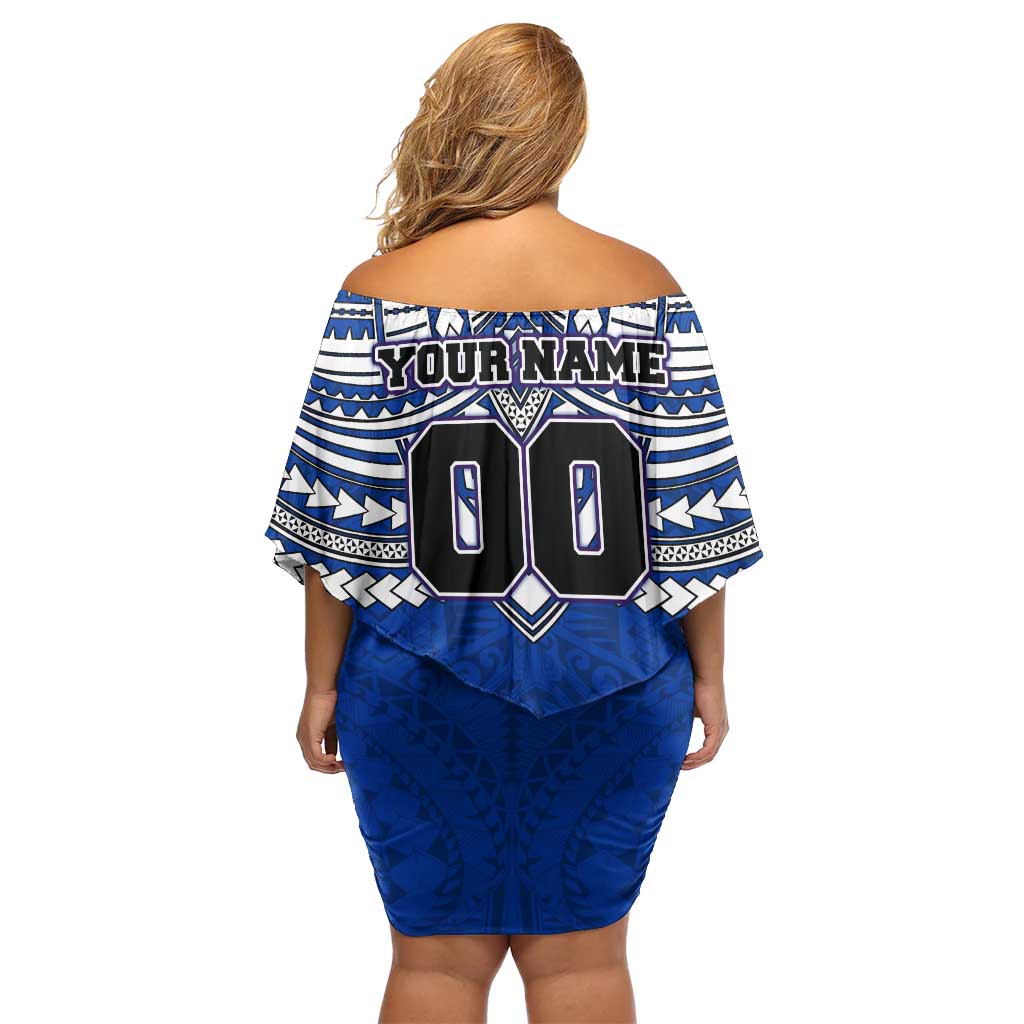 Personalized North Melbourne Kangaroos Family Matching Off Shoulder Short Dress and Hawaiian Shirt Polynesian Tribal Pattern Heritage Football