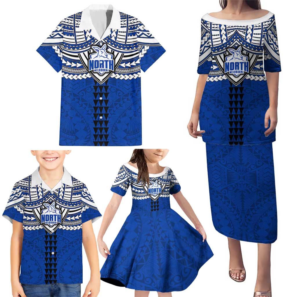 Personalized North Melbourne Kangaroos Family Matching Puletasi and Hawaiian Shirt Polynesian Tribal Pattern Heritage Football