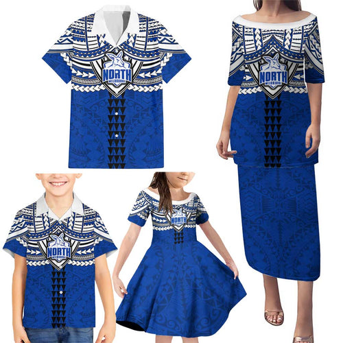Personalized North Melbourne Kangaroos Family Matching Puletasi and Hawaiian Shirt Polynesian Tribal Pattern Heritage Football
