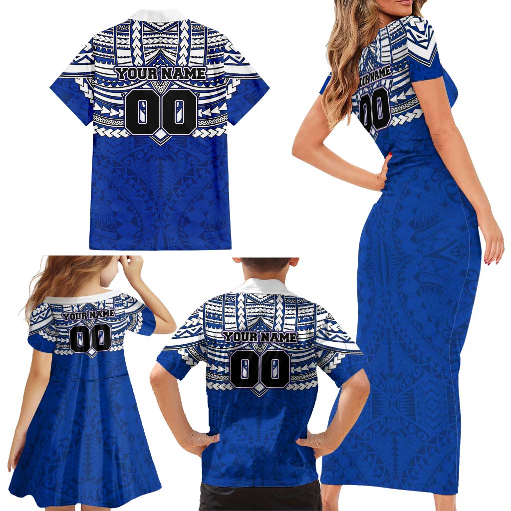 Personalized North Melbourne Kangaroos Family Matching Short Sleeve Bodycon Dress and Hawaiian Shirt Polynesian Tribal Pattern Heritage Football
