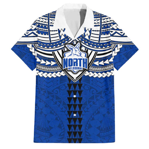 Personalized North Melbourne Kangaroos Family Matching Summer Maxi Dress and Hawaiian Shirt Polynesian Tribal Pattern Heritage Football