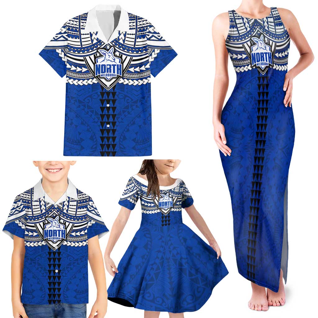 Personalized North Melbourne Kangaroos Family Matching Tank Maxi Dress and Hawaiian Shirt Polynesian Tribal Pattern Heritage Football