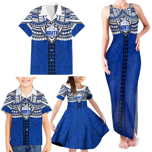 Personalized North Melbourne Kangaroos Family Matching Tank Maxi Dress and Hawaiian Shirt Polynesian Tribal Pattern Heritage Football