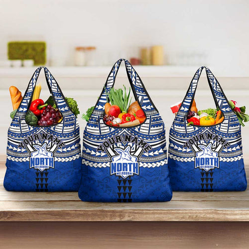 Personalized North Melbourne Kangaroos Grocery Bag Polynesian Tribal Pattern Heritage Football