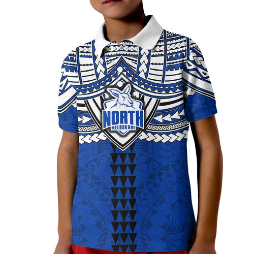 Personalized North Melbourne Kangaroos Kid Polo Shirt Polynesian Tribal Pattern Heritage Football