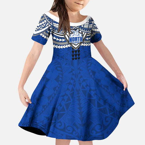 Personalized North Melbourne Kangaroos Kid Short Sleeve Dress Polynesian Tribal Pattern Heritage Football