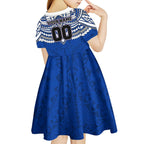 Personalized North Melbourne Kangaroos Kid Short Sleeve Dress Polynesian Tribal Pattern Heritage Football
